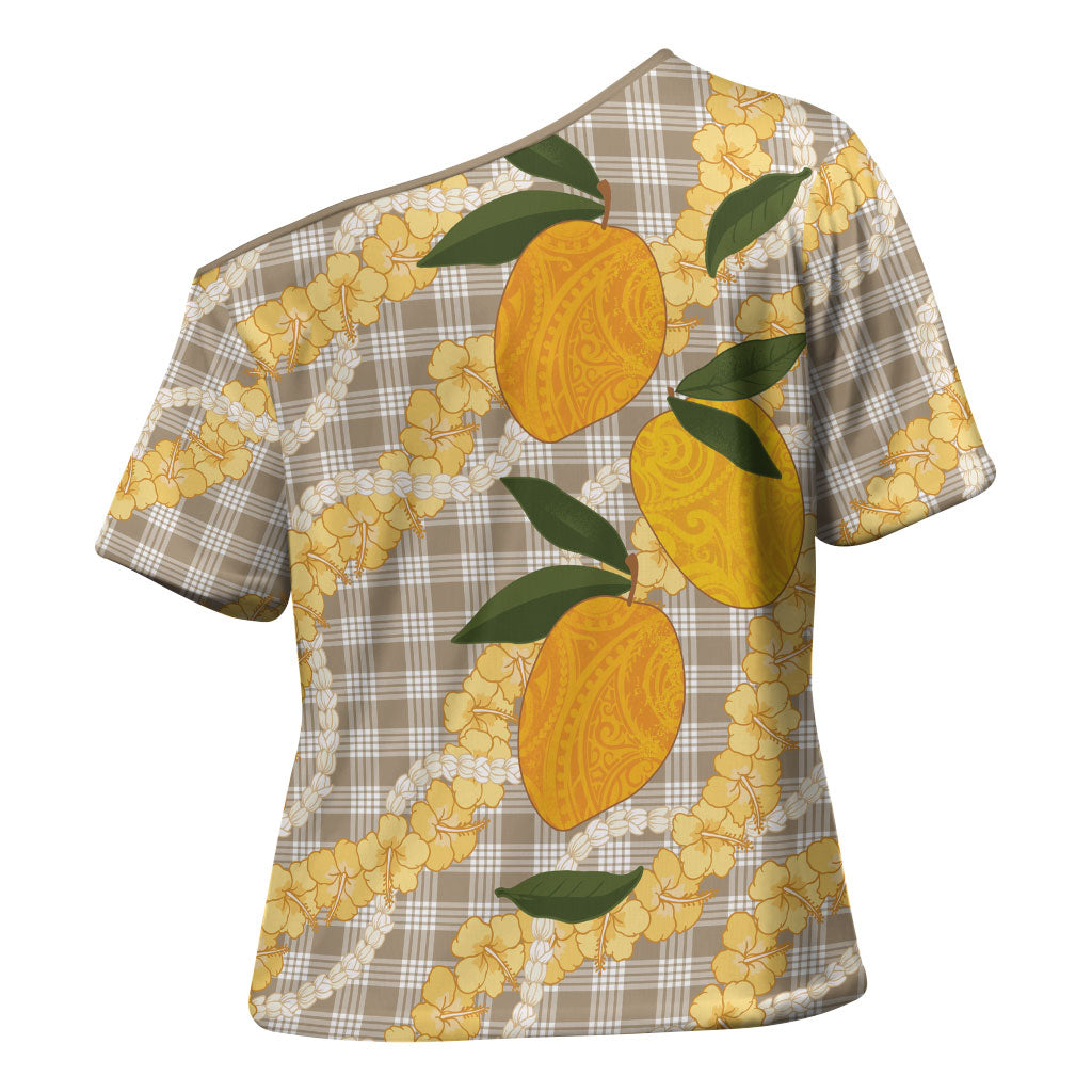 Maku'e Hawaiian Mango Palaka Cross Shoulder Shirt Aloha Hibiscus Pikake Lei LT9 - Polynesian Pride