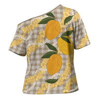 Maku'e Hawaiian Mango Palaka Cross Shoulder Shirt Aloha Hibiscus Pikake Lei LT9 - Polynesian Pride