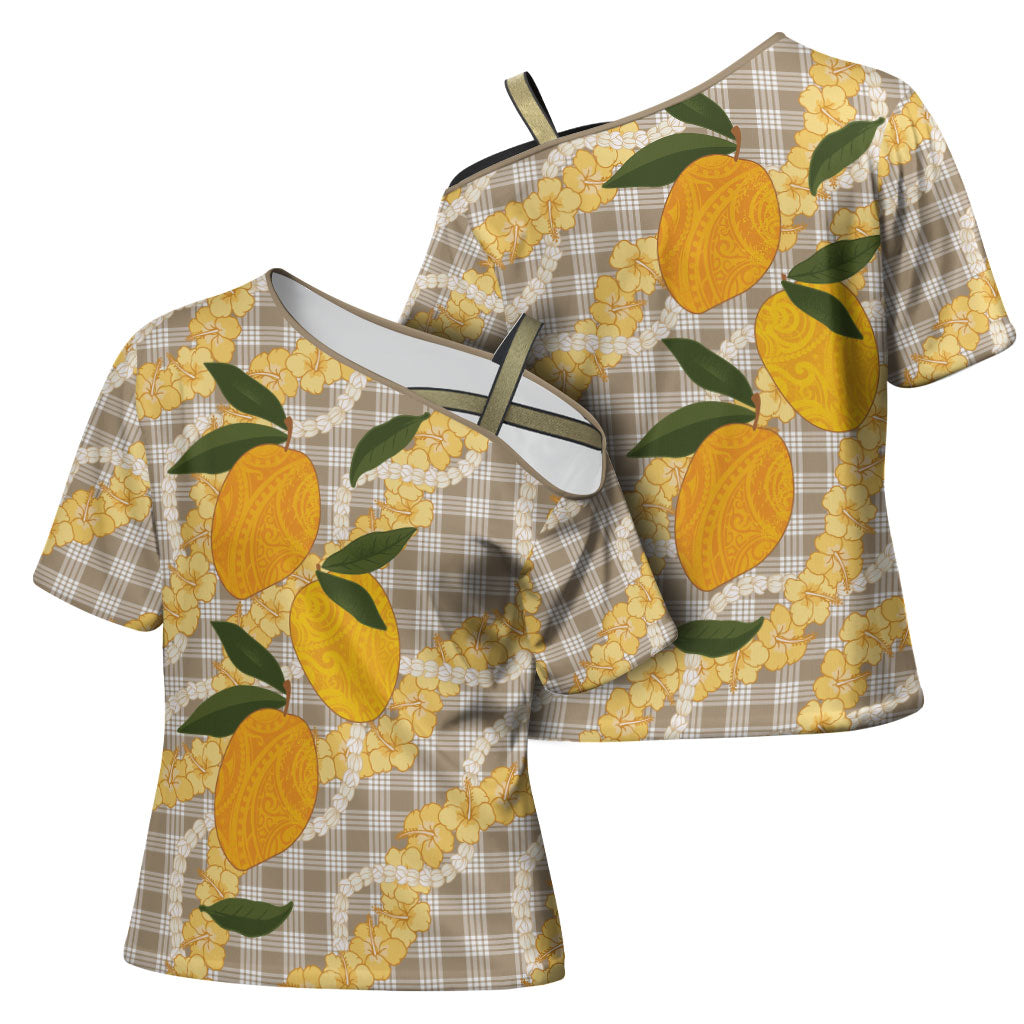 Maku'e Hawaiian Mango Palaka Cross Shoulder Shirt Aloha Hibiscus Pikake Lei LT9 - Polynesian Pride