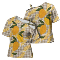 Maku'e Hawaiian Mango Palaka Cross Shoulder Shirt Aloha Hibiscus Pikake Lei LT9 - Polynesian Pride