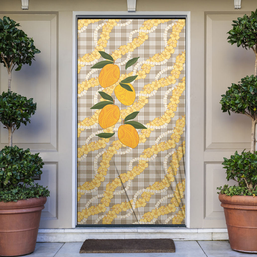 Maku'e Hawaiian Mango Palaka Door Cover Aloha Hibiscus Pikake Lei LT9 Brown - Polynesian Pride