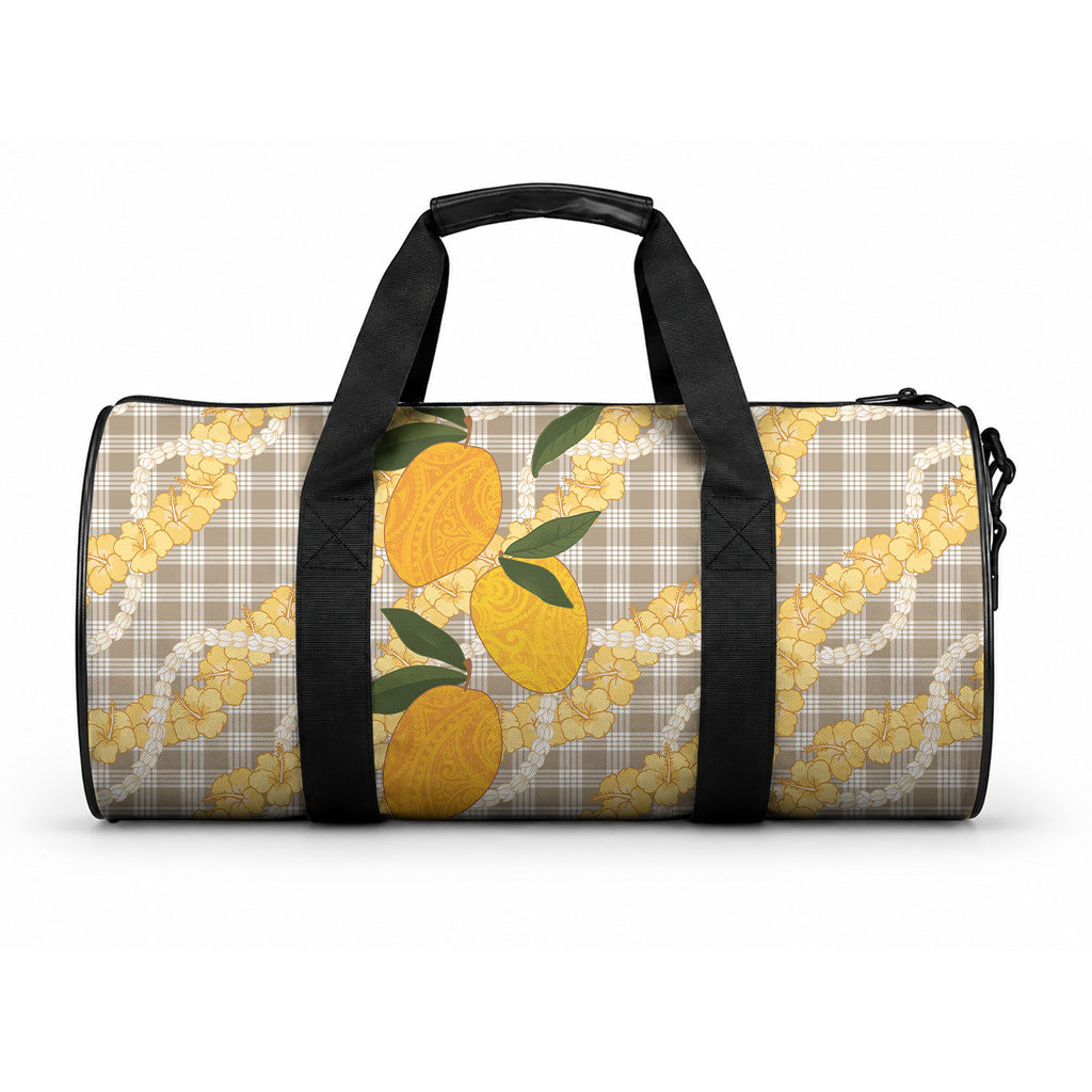 Maku'e Hawaiian Mango Palaka Duffle Bag Aloha Hibiscus Pikake Lei LT9 One size Brown - Polynesian Pride