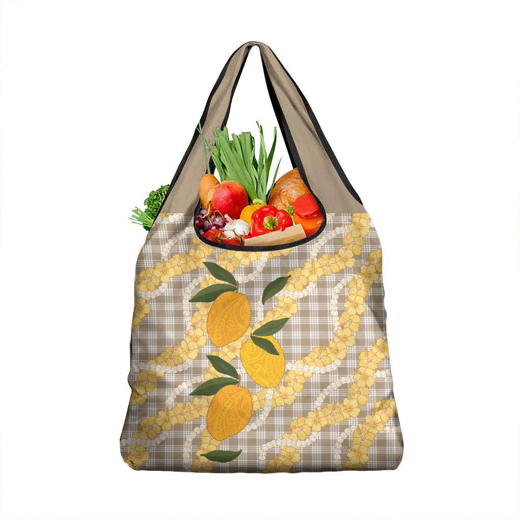 Maku'e Hawaiian Mango Palaka Grocery Bag Aloha Hibiscus Pikake Lei LT9 1-pack One Size Brown - Polynesian Pride
