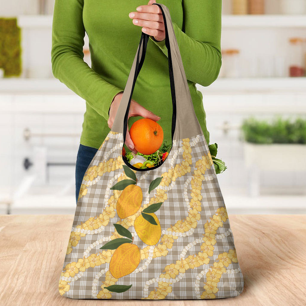 Maku'e Hawaiian Mango Palaka Grocery Bag Aloha Hibiscus Pikake Lei LT9 - Polynesian Pride