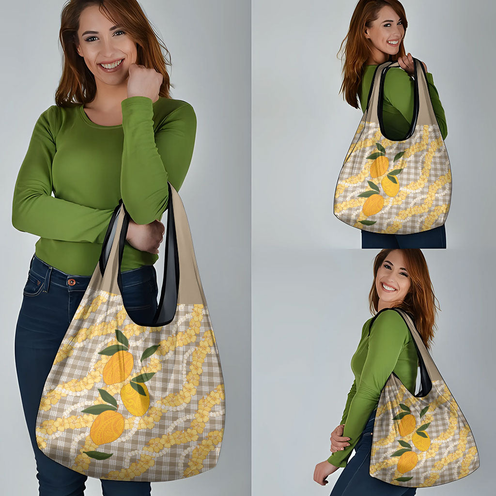 Maku'e Hawaiian Mango Palaka Grocery Bag Aloha Hibiscus Pikake Lei LT9 - Polynesian Pride