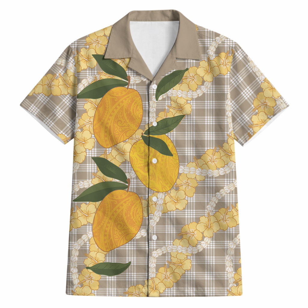 Maku'e Hawaiian Mango Palaka Hawaiian Shirt Aloha Hibiscus Pikake Lei LT9 Brown - Polynesian Pride