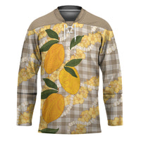 Maku'e Hawaiian Mango Palaka Hockey Jersey Aloha Hibiscus Pikake Lei LT9 Unisex Brown - Polynesian Pride