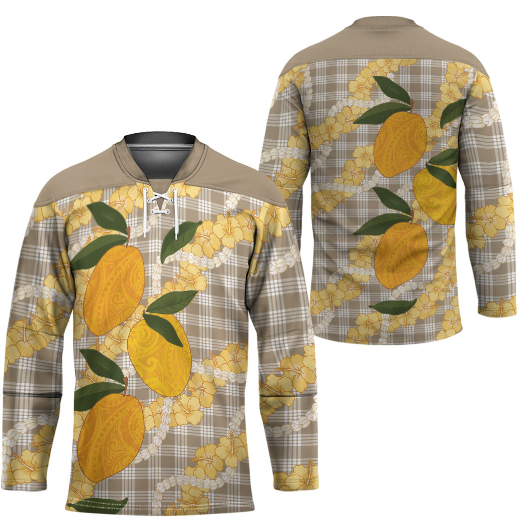Maku'e Hawaiian Mango Palaka Hockey Jersey Aloha Hibiscus Pikake Lei LT9 - Polynesian Pride