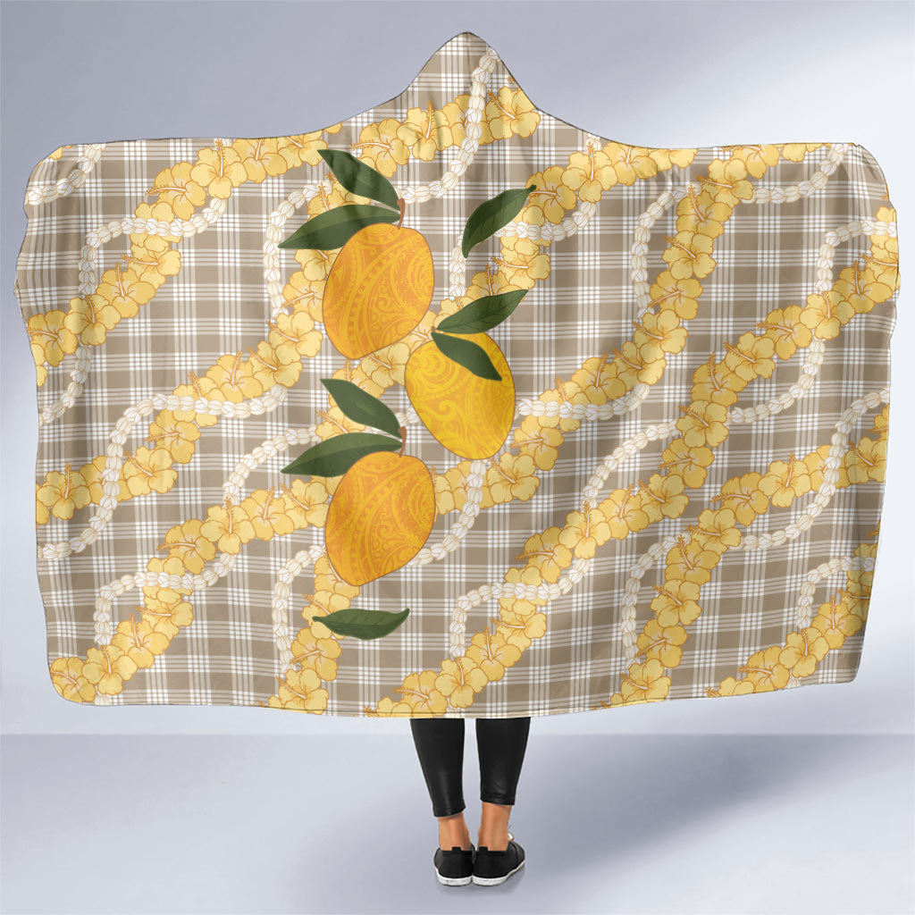 Maku'e Hawaiian Mango Palaka Hooded Blanket Aloha Hibiscus Pikake Lei LT9 One Size Brown - Polynesian Pride