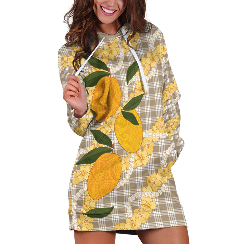 Maku'e Hawaiian Mango Palaka Hoodie Dress Aloha Hibiscus Pikake Lei LT9 Brown - Polynesian Pride