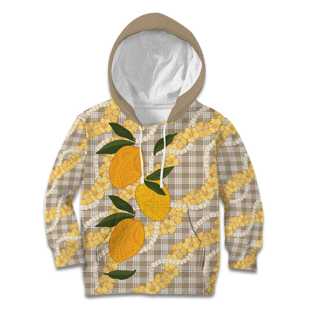 Maku'e Hawaiian Mango Palaka Kid Hoodie Aloha Hibiscus Pikake Lei LT9 Hoodie Brown - Polynesian Pride