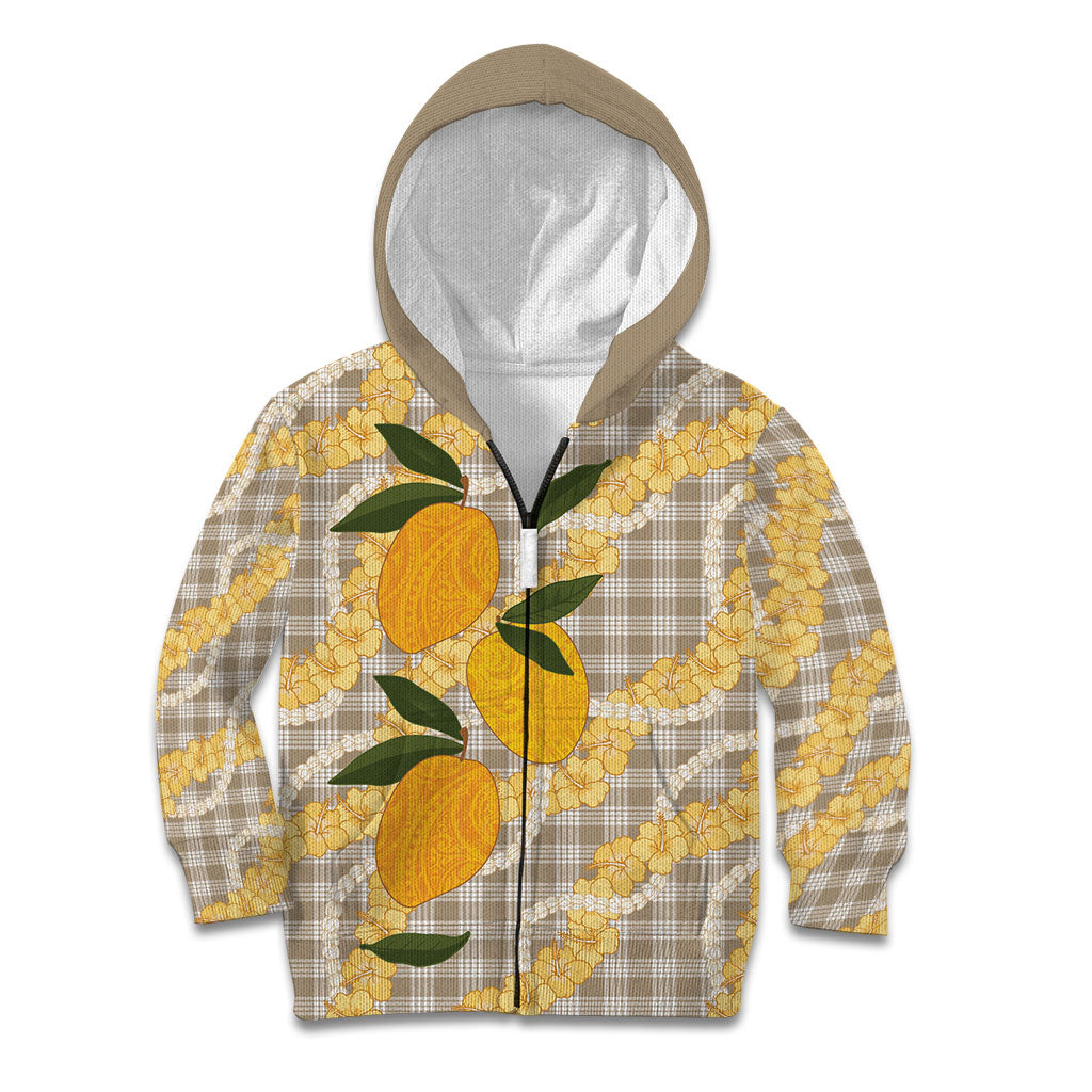 Maku'e Hawaiian Mango Palaka Kid Hoodie Aloha Hibiscus Pikake Lei LT9 Zip Hoodie Brown - Polynesian Pride