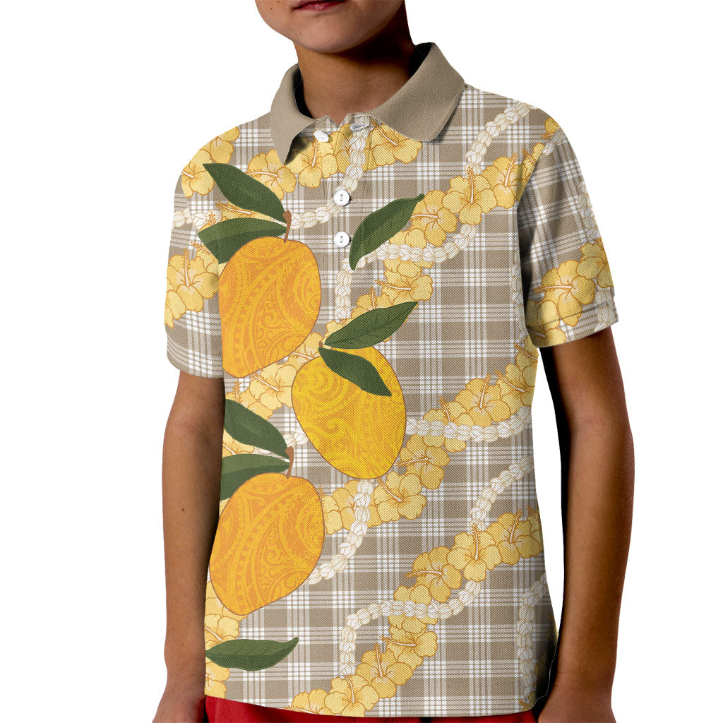 Maku'e Hawaiian Mango Palaka Kid Polo Shirt Aloha Hibiscus Pikake Lei LT9 Kid Brown - Polynesian Pride
