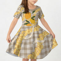 Maku'e Hawaiian Mango Palaka Kid Short Sleeve Dress Aloha Hibiscus Pikake Lei LT9 KID Brown - Polynesian Pride