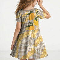 Maku'e Hawaiian Mango Palaka Kid Short Sleeve Dress Aloha Hibiscus Pikake Lei LT9 - Polynesian Pride