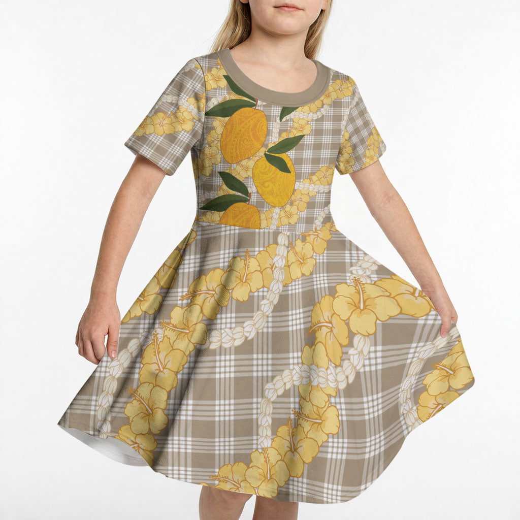 Maku'e Hawaiian Mango Palaka Kid Short Sleeve Dress Aloha Hibiscus Pikake Lei LT9 - Polynesian Pride