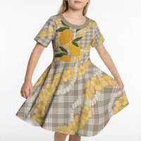 Maku'e Hawaiian Mango Palaka Kid Short Sleeve Dress Aloha Hibiscus Pikake Lei LT9 - Polynesian Pride