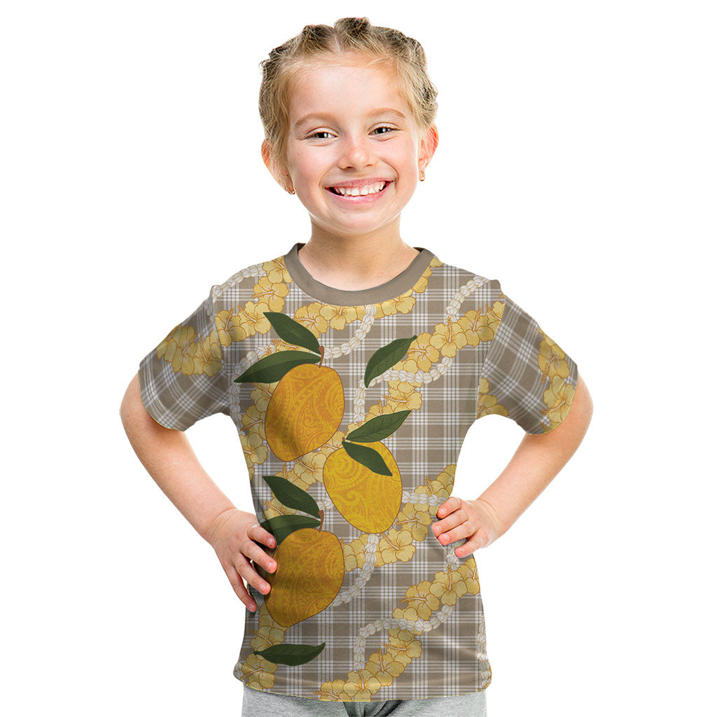 Maku'e Hawaiian Mango Palaka Kid T Shirt Aloha Hibiscus Pikake Lei LT9 Brown - Polynesian Pride