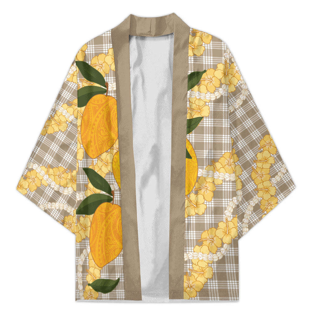 Maku'e Hawaiian Mango Palaka Kimono Aloha Hibiscus Pikake Lei LT9 Unisex Brown - Polynesian Pride