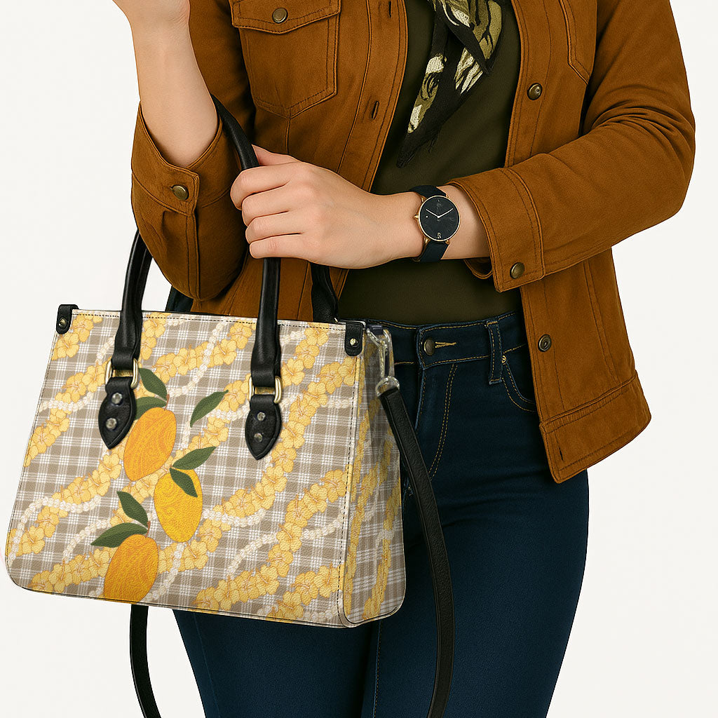 Maku'e Hawaiian Mango Palaka Leather Bag Aloha Hibiscus Pikake Lei LT9 - Polynesian Pride