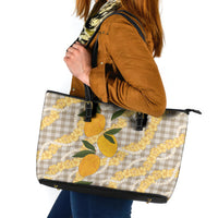 Maku'e Hawaiian Mango Palaka Leather Tote Bag Aloha Hibiscus Pikake Lei LT9 Brown - Polynesian Pride