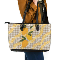 Maku'e Hawaiian Mango Palaka Leather Tote Bag Aloha Hibiscus Pikake Lei LT9 - Polynesian Pride