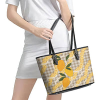 Maku'e Hawaiian Mango Palaka Leather Tote Bag Aloha Hibiscus Pikake Lei LT9 - Polynesian Pride
