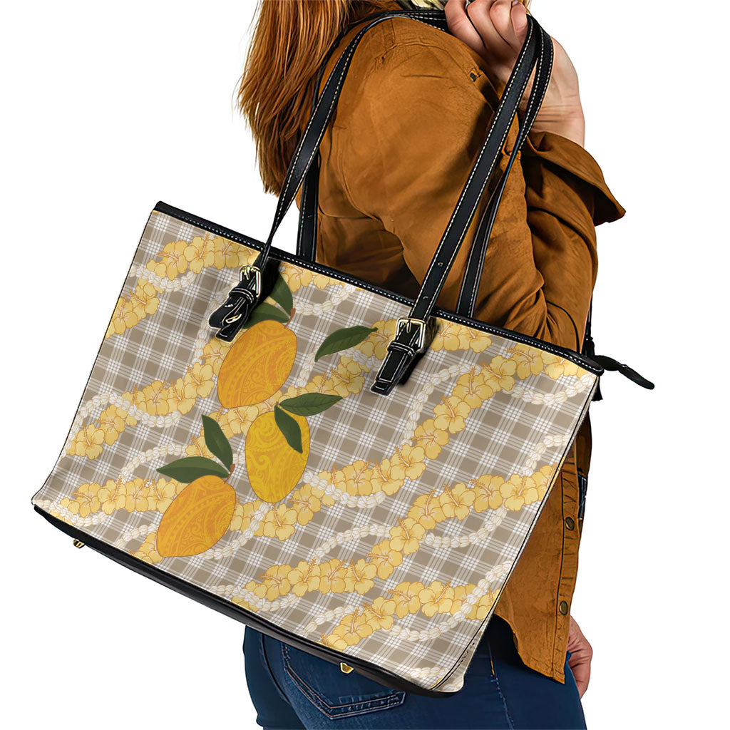 Maku'e Hawaiian Mango Palaka Leather Tote Bag Aloha Hibiscus Pikake Lei LT9 - Polynesian Pride