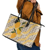Maku'e Hawaiian Mango Palaka Leather Tote Bag Aloha Hibiscus Pikake Lei LT9 - Polynesian Pride
