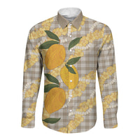 Maku'e Hawaiian Mango Palaka Long Sleeve Button Shirt Aloha Hibiscus Pikake Lei LT9 Unisex Brown - Polynesian Pride