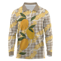 Maku'e Hawaiian Mango Palaka Long Sleeve Polo Shirt Aloha Hibiscus Pikake Lei LT9 Brown - Polynesian Pride