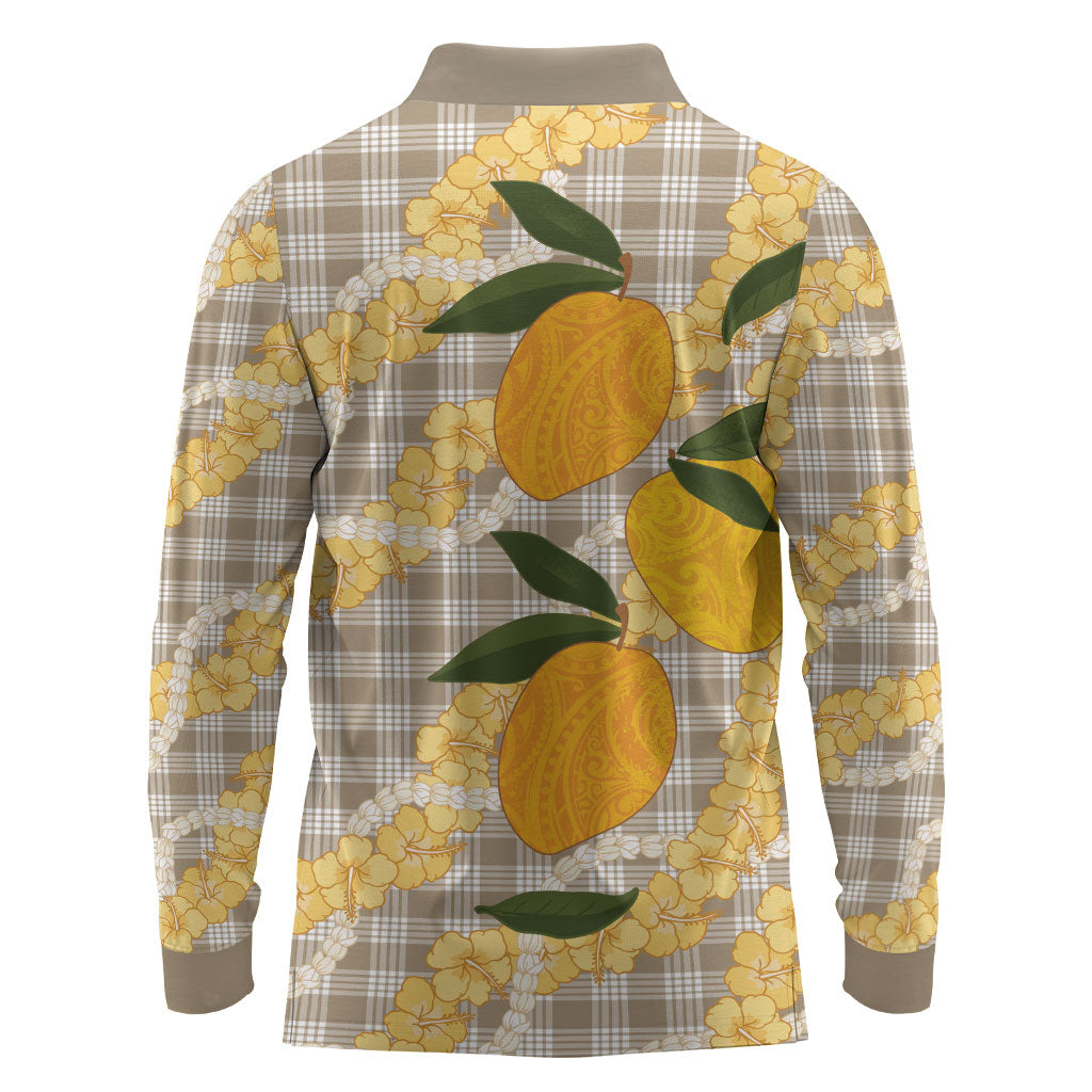 Maku'e Hawaiian Mango Palaka Long Sleeve Polo Shirt Aloha Hibiscus Pikake Lei LT9 - Polynesian Pride