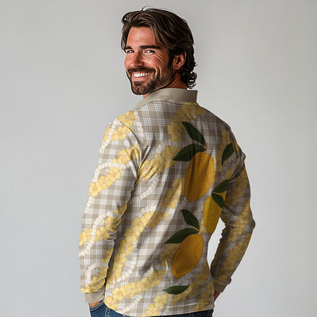 Maku'e Hawaiian Mango Palaka Long Sleeve Polo Shirt Aloha Hibiscus Pikake Lei LT9 - Polynesian Pride