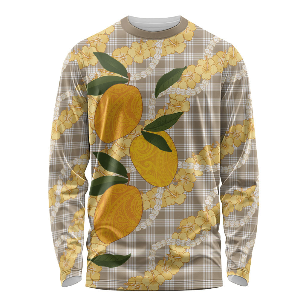 Maku'e Hawaiian Mango Palaka Long Sleeve Shirt Aloha Hibiscus Pikake Lei LT9 Unisex Brown - Polynesian Pride