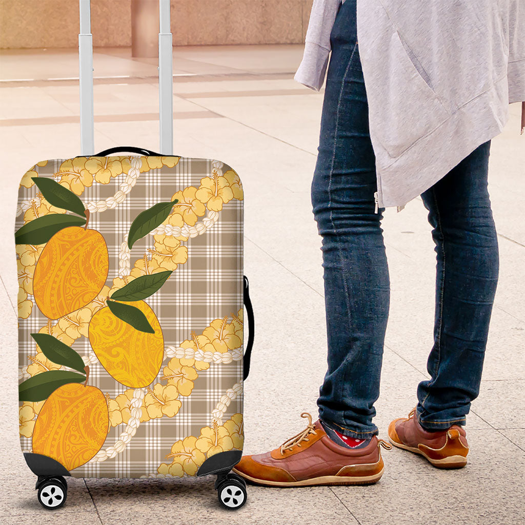 Maku'e Hawaiian Mango Palaka Luggage Cover Aloha Hibiscus Pikake Lei LT9 Brown - Polynesian Pride