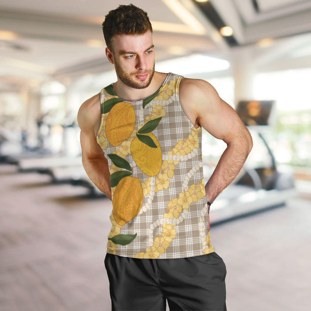 Maku'e Hawaiian Mango Palaka Men Tank Top Aloha Hibiscus Pikake Lei LT9 Brown - Polynesian Pride