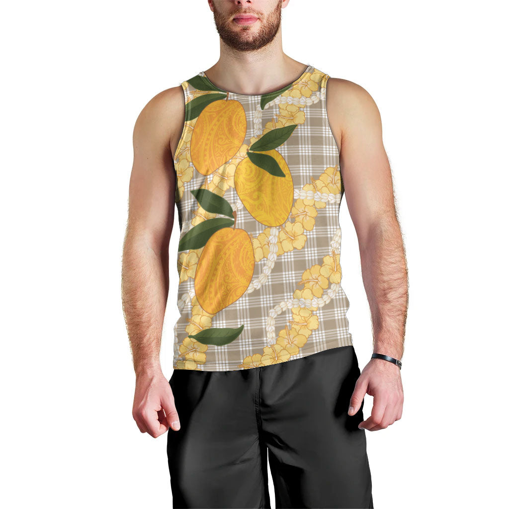 Maku'e Hawaiian Mango Palaka Men Tank Top Aloha Hibiscus Pikake Lei LT9 - Polynesian Pride