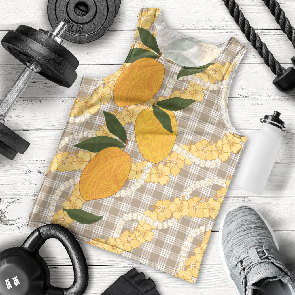 Maku'e Hawaiian Mango Palaka Men Tank Top Aloha Hibiscus Pikake Lei LT9 - Polynesian Pride