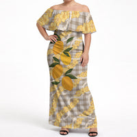 Maku'e Hawaiian Mango Palaka Off Shoulder Maxi Dress Aloha Hibiscus Pikake Lei LT9 Women Brown - Polynesian Pride