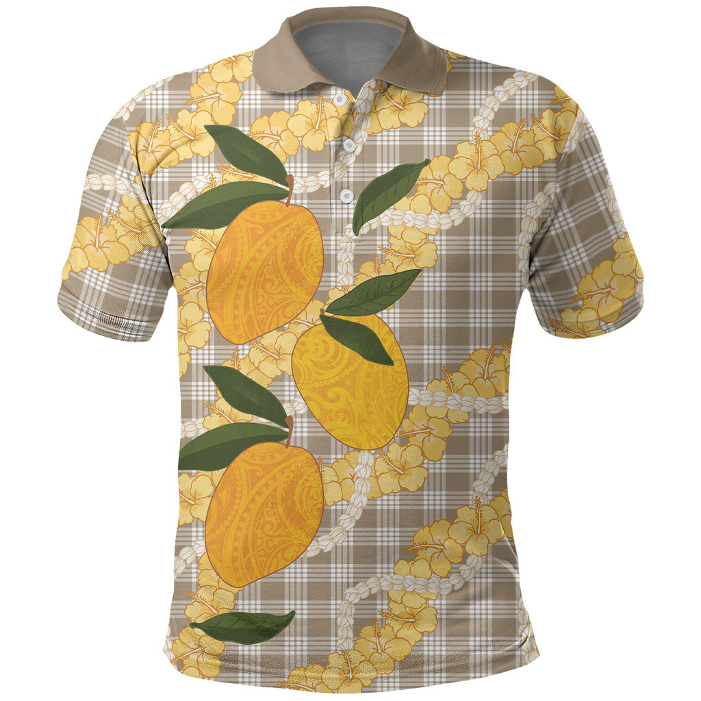 Maku'e Hawaiian Mango Palaka Polo Shirt Aloha Hibiscus Pikake Lei LT9 Brown - Polynesian Pride