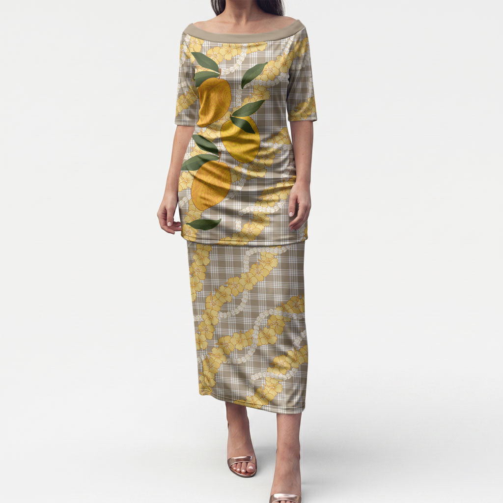 Maku'e Hawaiian Mango Palaka Puletasi Aloha Hibiscus Pikake Lei LT9 Long Dress Brown - Polynesian Pride
