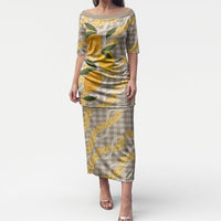 Maku'e Hawaiian Mango Palaka Puletasi Aloha Hibiscus Pikake Lei LT9 Long Dress Brown - Polynesian Pride