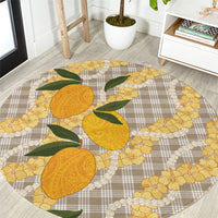 Maku'e Hawaiian Mango Palaka Round Carpet Aloha Hibiscus Pikake Lei LT9 Brown - Polynesian Pride