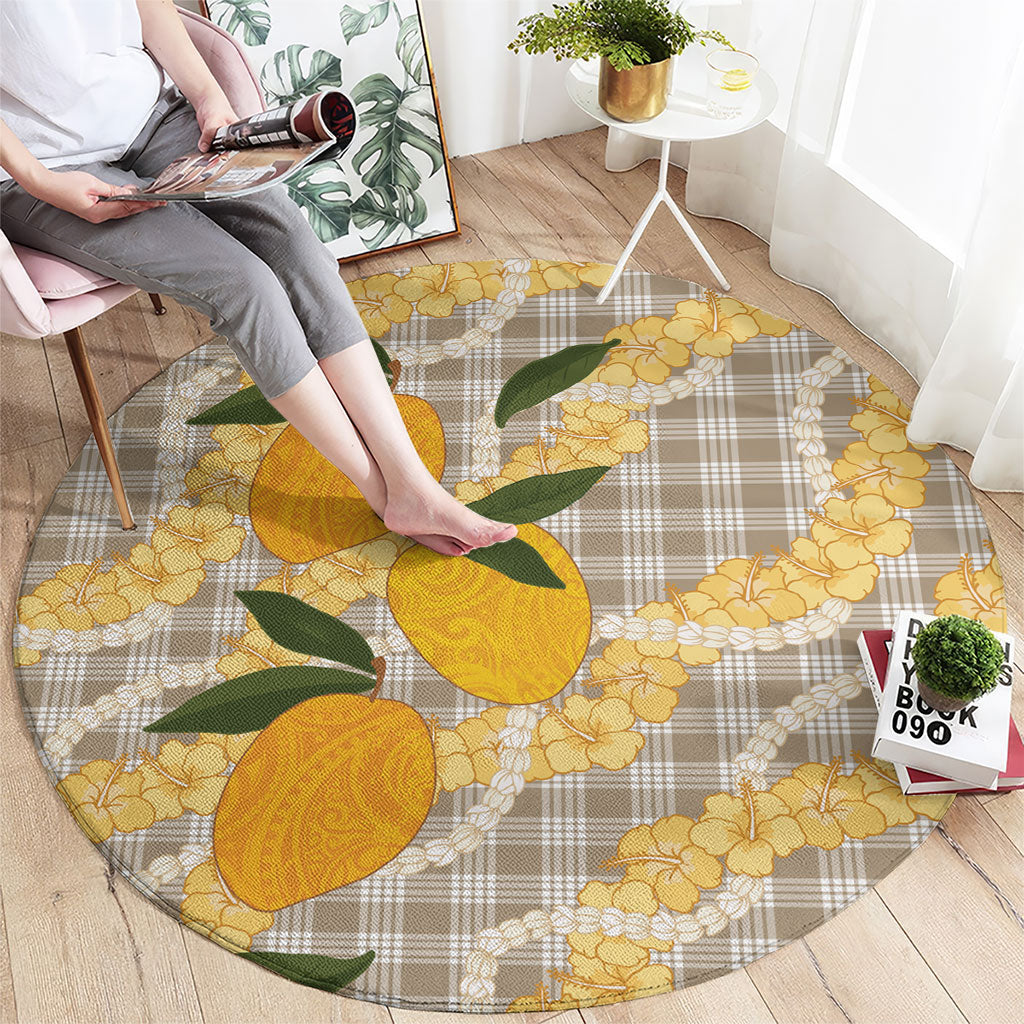 Maku'e Hawaiian Mango Palaka Round Carpet Aloha Hibiscus Pikake Lei LT9 - Polynesian Pride