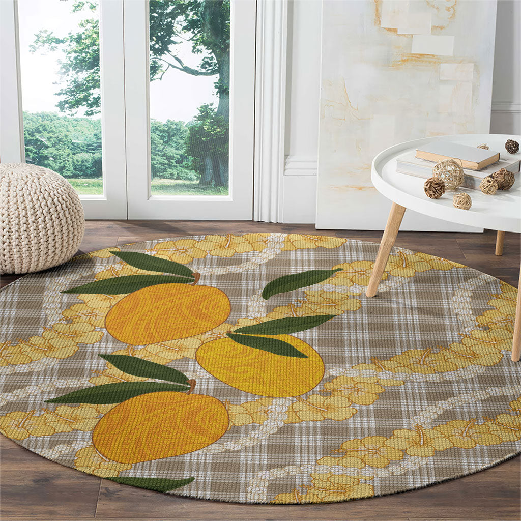 Maku'e Hawaiian Mango Palaka Round Carpet Aloha Hibiscus Pikake Lei LT9 - Polynesian Pride