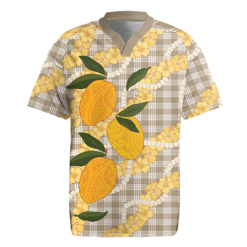 Maku'e Hawaiian Mango Palaka Rugby Jersey Aloha Hibiscus Pikake Lei LT9 Brown - Polynesian Pride
