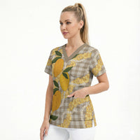 Maku'e Hawaiian Mango Palaka Scrub Top Aloha Hibiscus Pikake Lei LT9 - Polynesian Pride