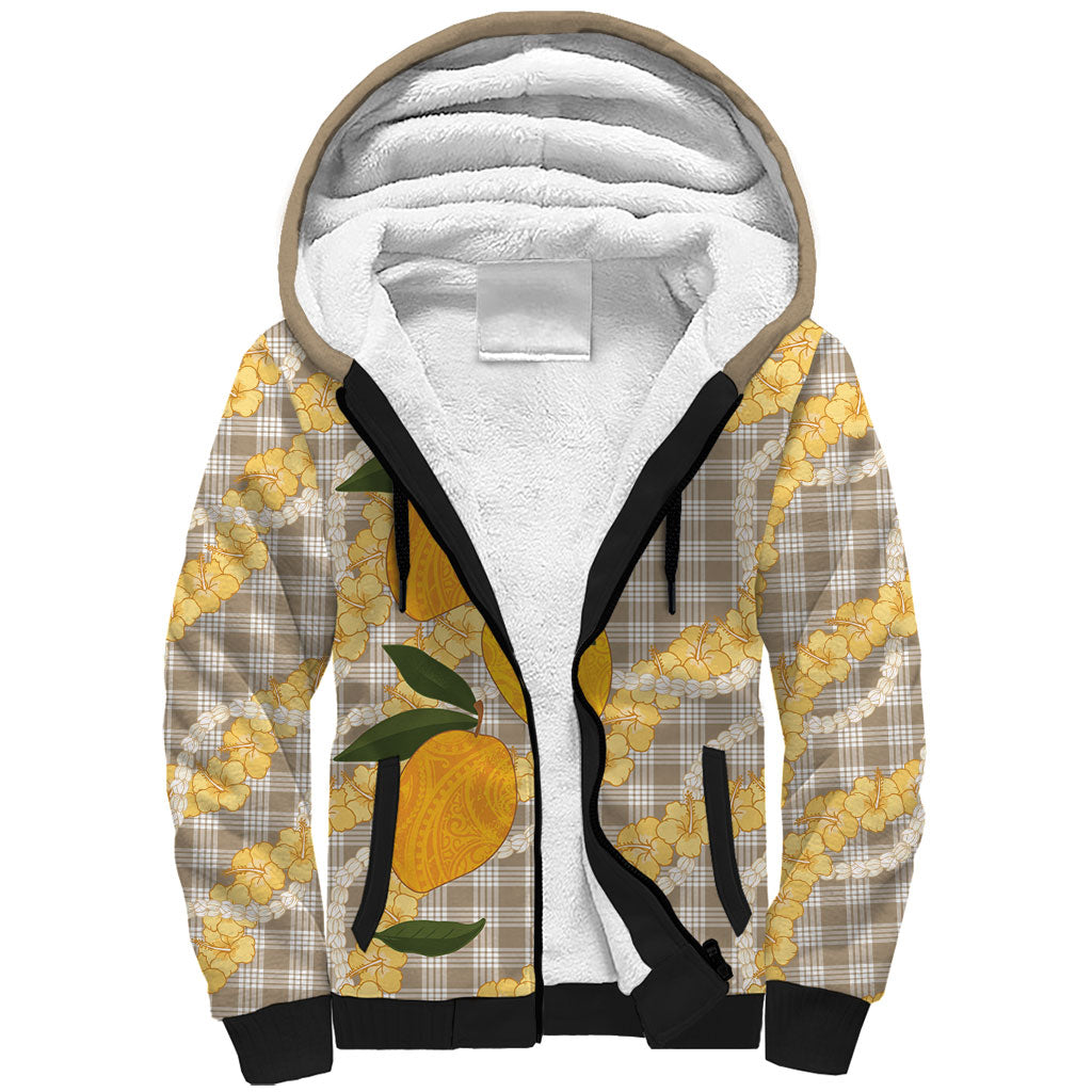 Maku'e Hawaiian Mango Palaka Sherpa Hoodie Aloha Hibiscus Pikake Lei LT9 Unisex Brown - Polynesian Pride