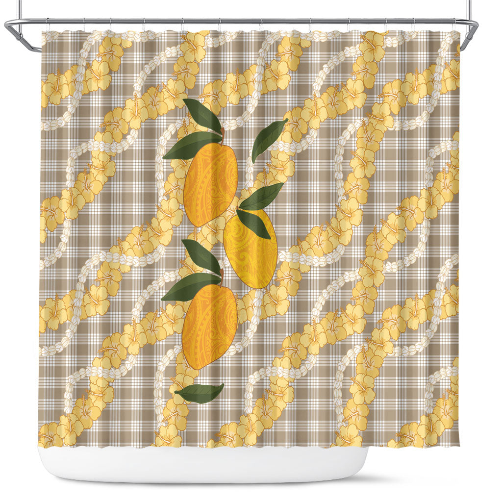 Maku'e Hawaiian Mango Palaka Shower Curtain Aloha Hibiscus Pikake Lei LT9 Brown - Polynesian Pride