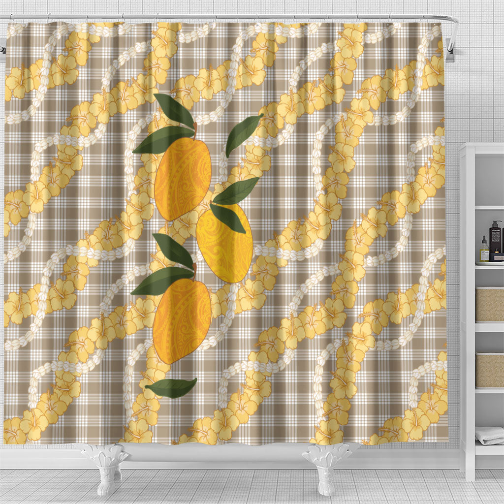 Maku'e Hawaiian Mango Palaka Shower Curtain Aloha Hibiscus Pikake Lei LT9 - Polynesian Pride